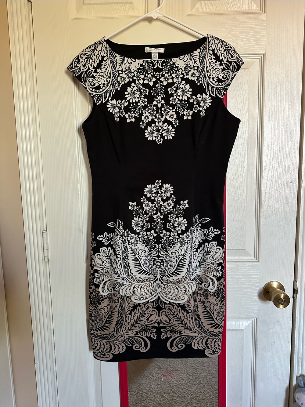 London Style Black Dress with White Floral Paisley Print